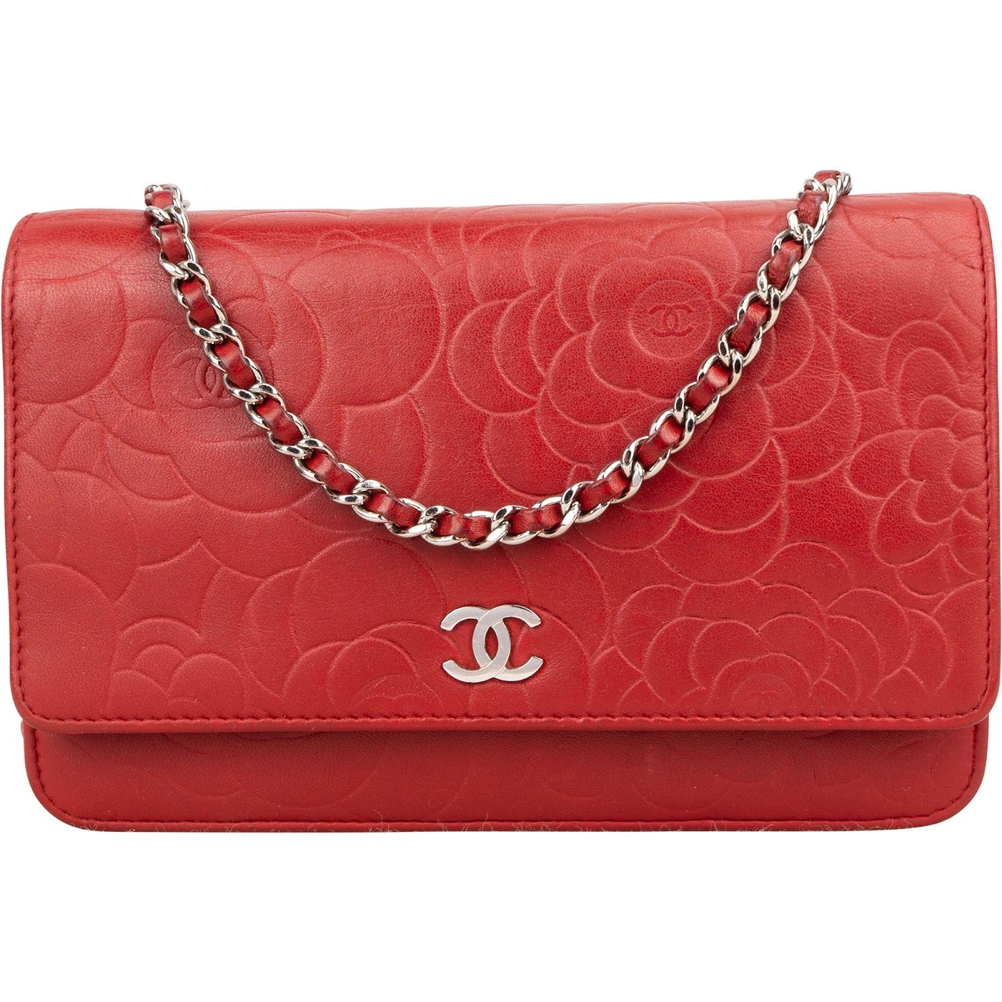 Chanel Leather Camellia Wallet On Chain Crossbody Bag