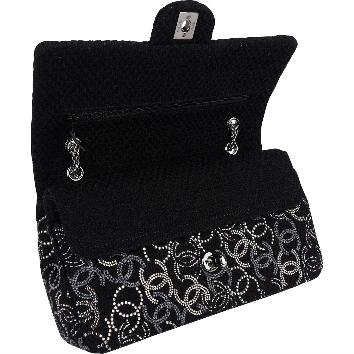Chanel Sequin Embellished Woven CC Medium Double Flap Shoulder Bag