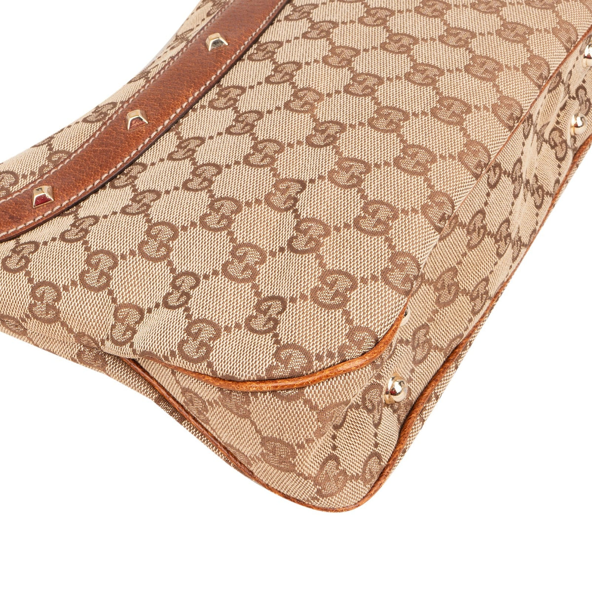 Gucci Monogram GG Bamboo Handle Studded Hobo Handbag