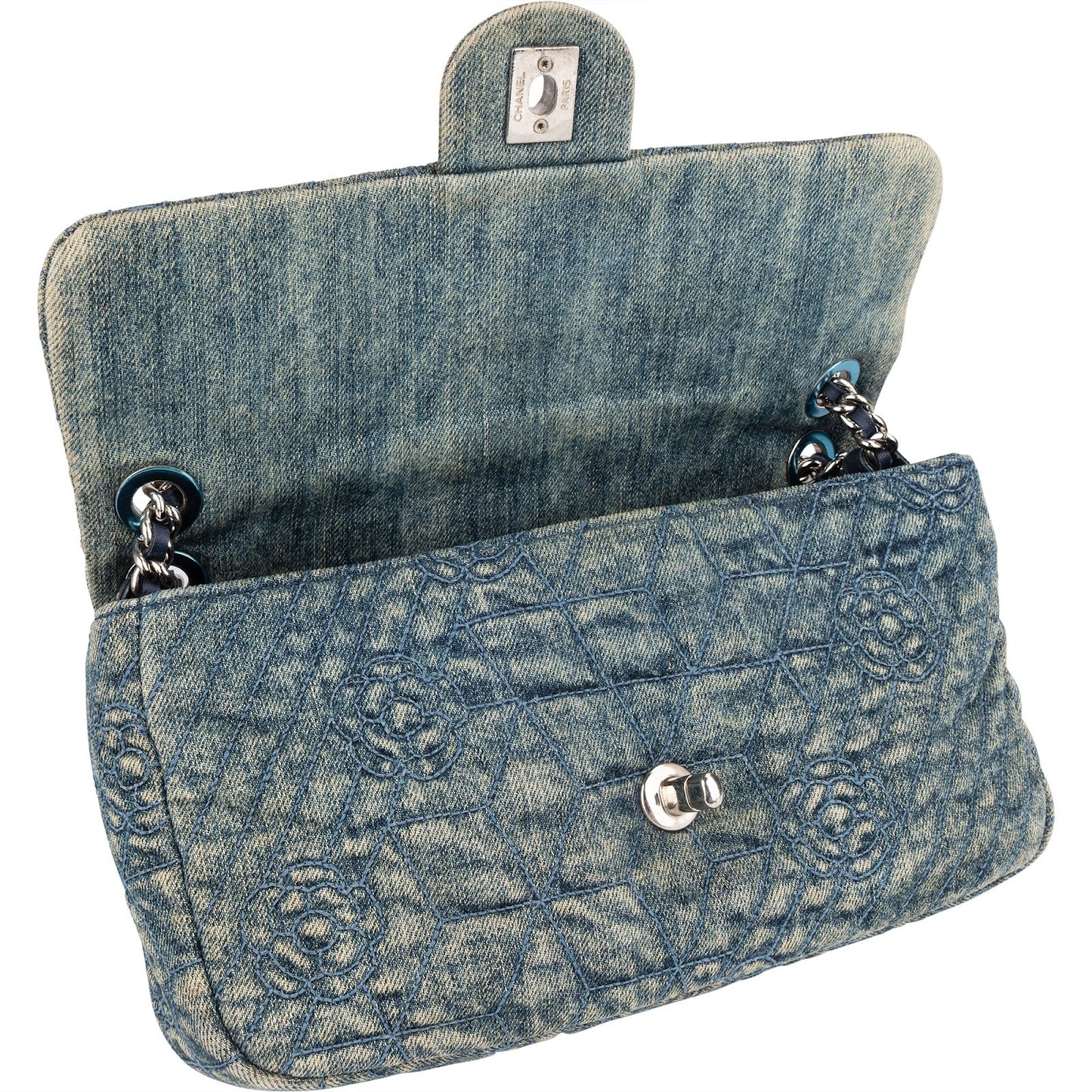 Chanel Denim Camellia Single Flap Crossbody Bag