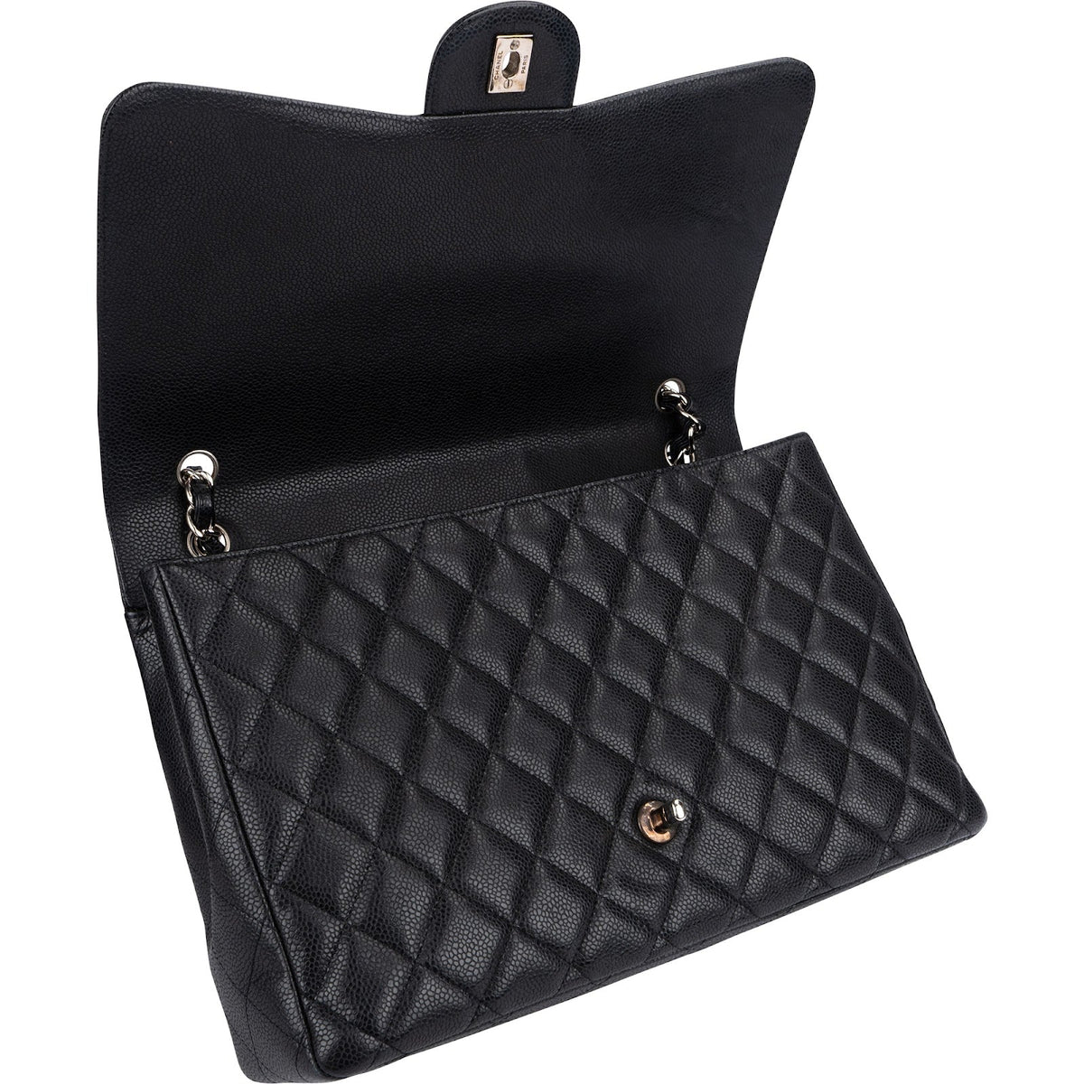 Chanel Quilted Caviar Leather Palladium Maxi Single Flap Crossbody Bag
