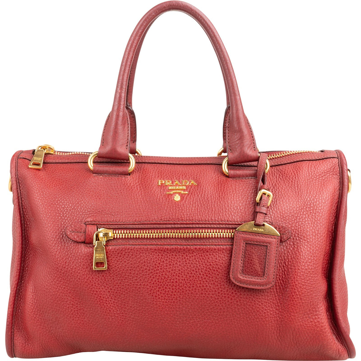 Prada Red Vitello Daino Leather Satchel City Handbag