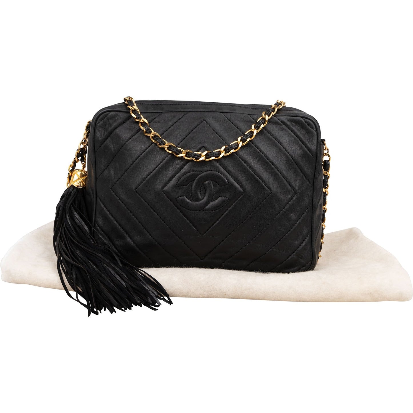 Chanel Quilted Lambskin CC Tassel Crossbody Bag