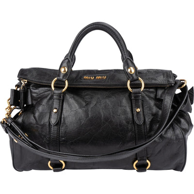 Miu Miu Vitello Lux Leather Bow Satchel Handbag