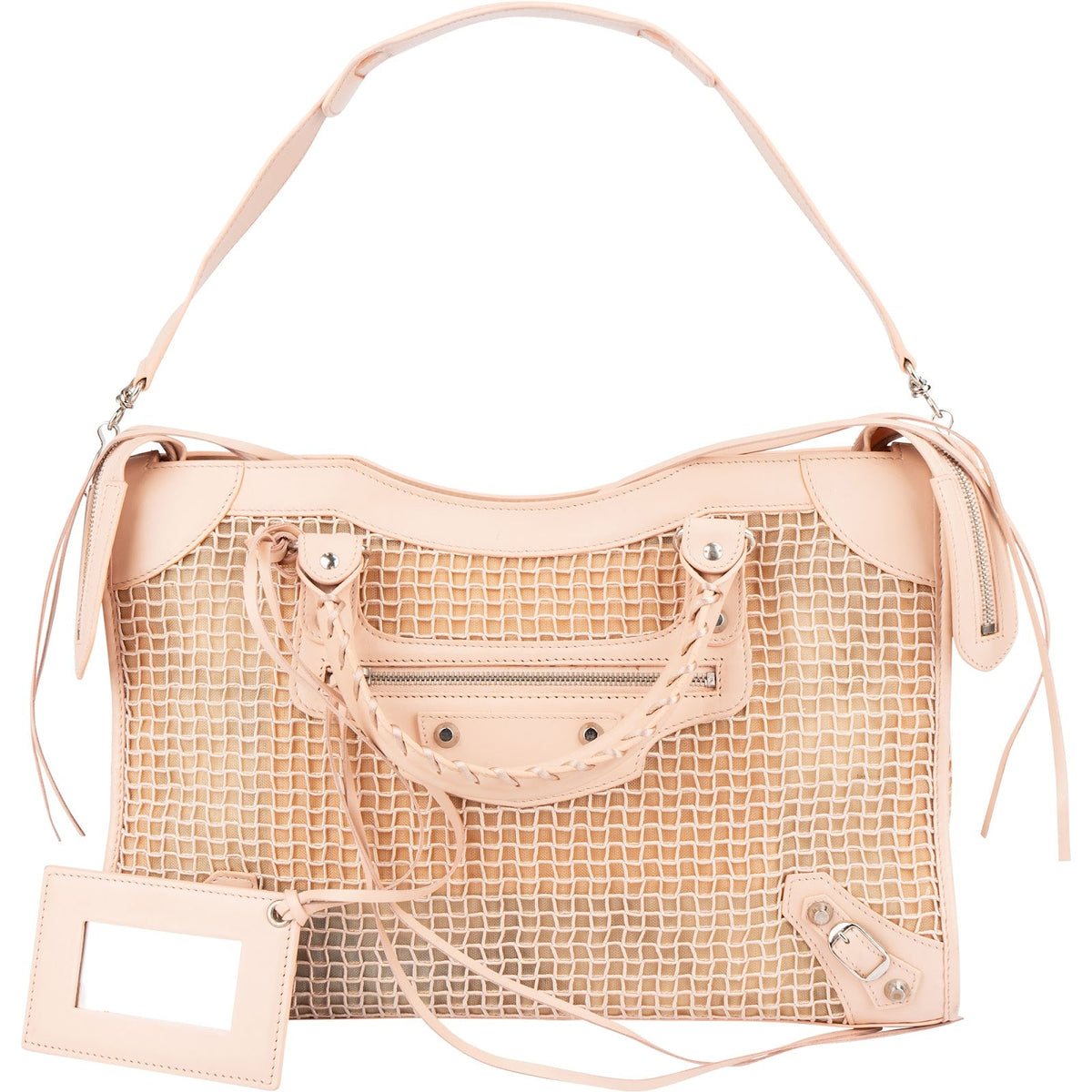 Balenciaga Stitched Checked Monogram Mesh Pink Leather City Handbag