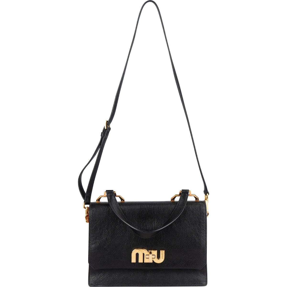 Miu Miu Black Madras Leather Top Handle Crossbody Handbag