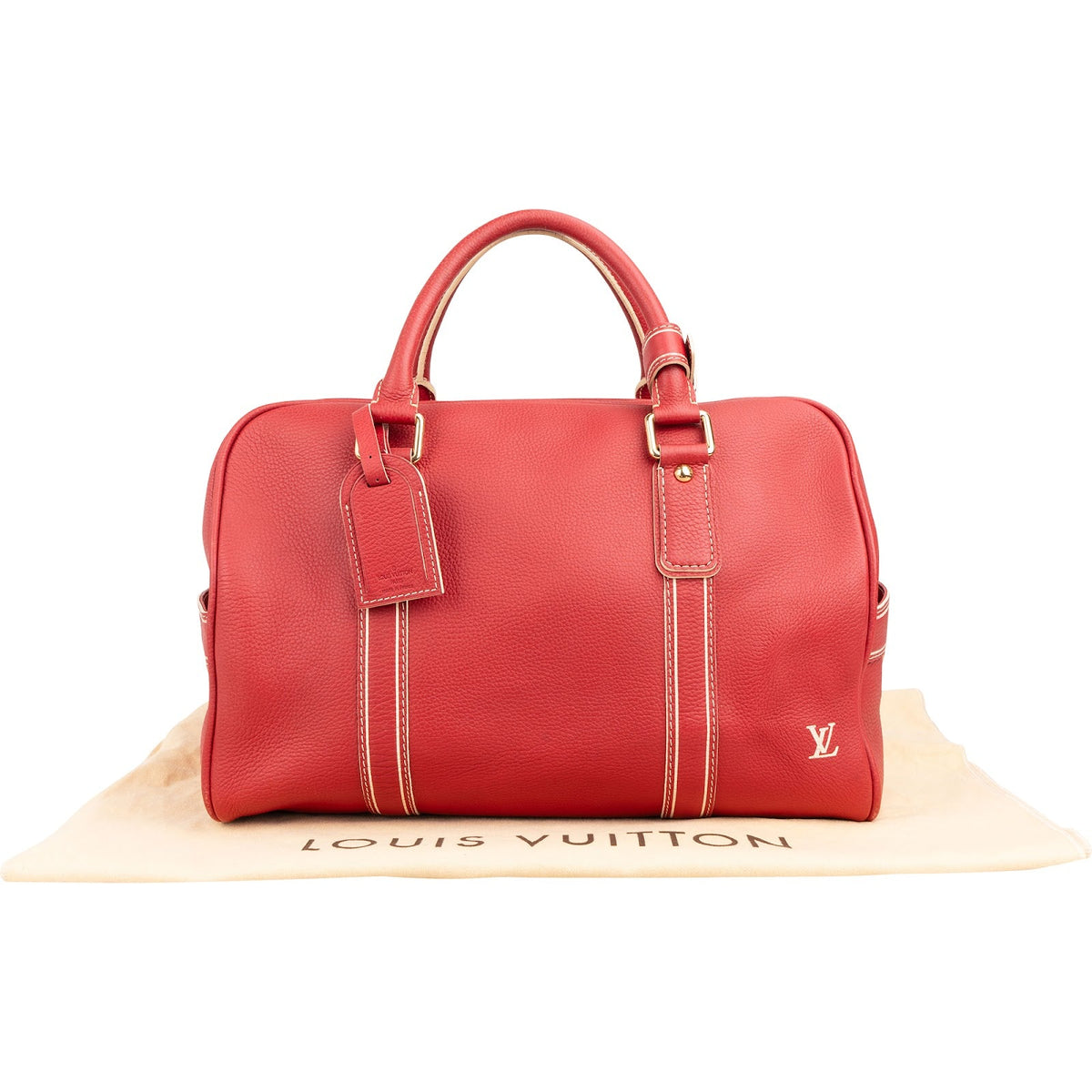 Louis Vuitton Red Tobago Leather Carryall M95140 Weekender Travel Bag