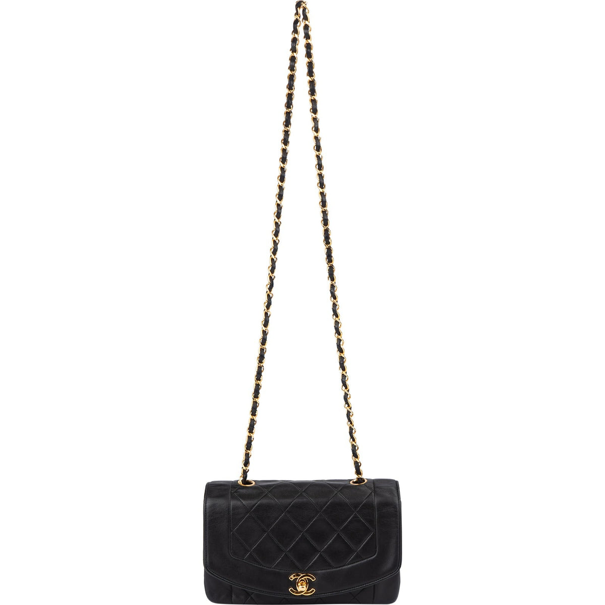 Chanel Quilted Lambskin 24K Gold Diana Single Flap Crossbody Bag