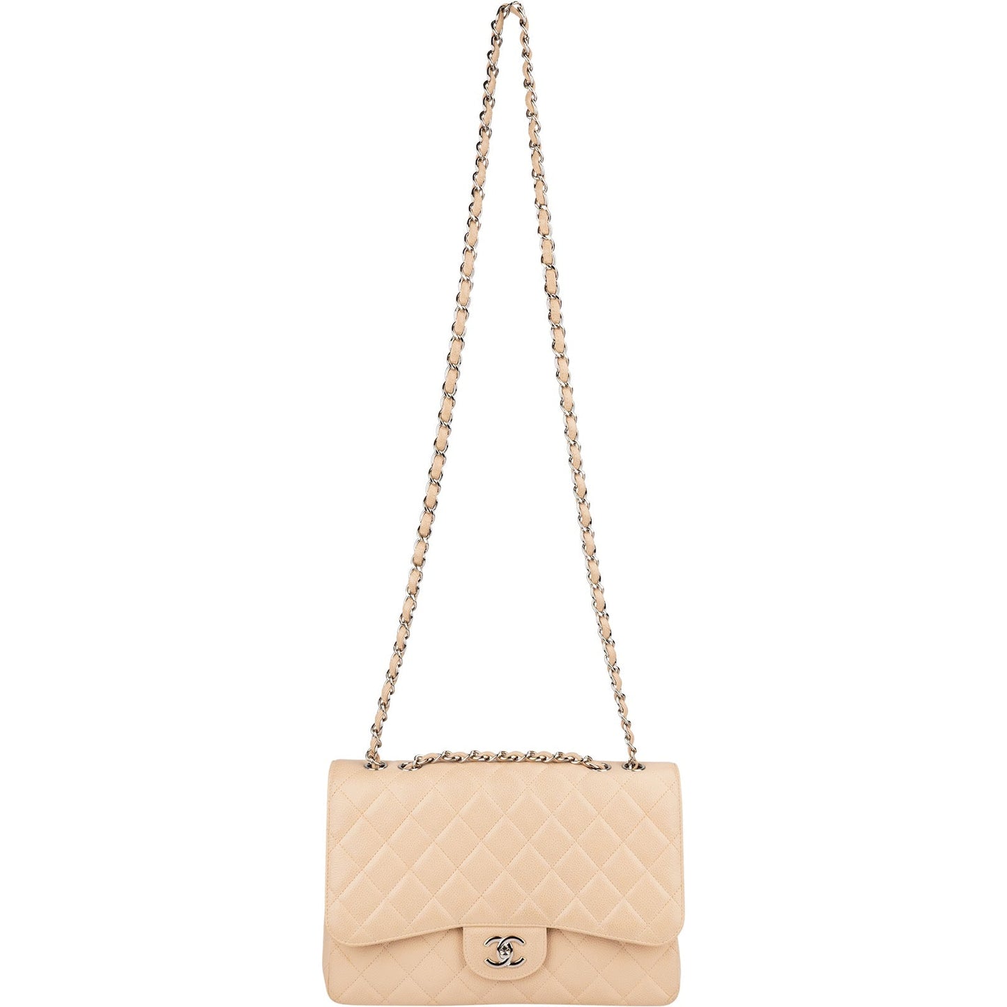Chanel Quilted Caviar Leather Palladium Jumbo Single Flap Crossbody Bag