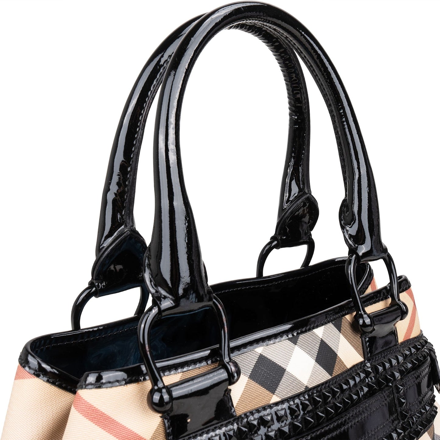 Burberry Nova-Check Studded Knight Hobo Handbag