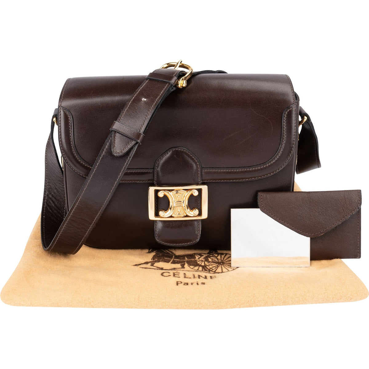 Celine Shiny Calfskin Medium Triomphe Shoulder Bag