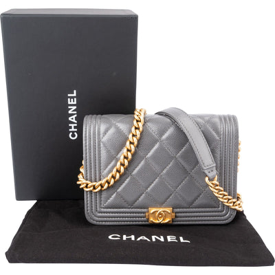 Chanel Quilted Caviar Leather Small Boy Mini Wallet On Chain Crossbody Bag