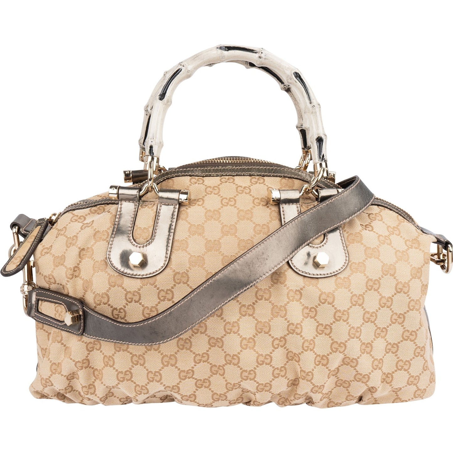 Gucci Monogram GG Bamboo Top Handle Handbag