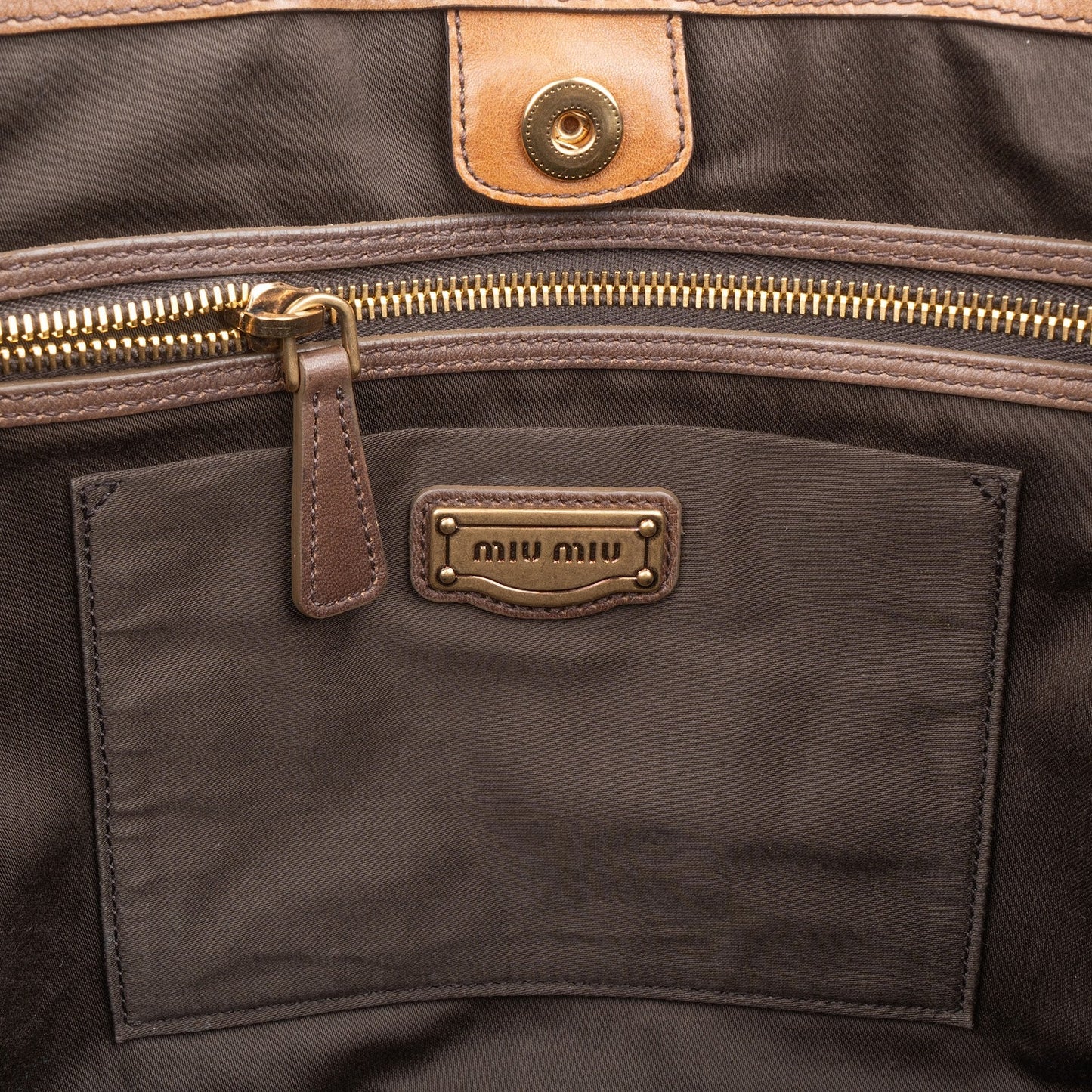 Miu Miu Matelassé Nappa Leather Bicolor Brown Tote Satchel Handbag