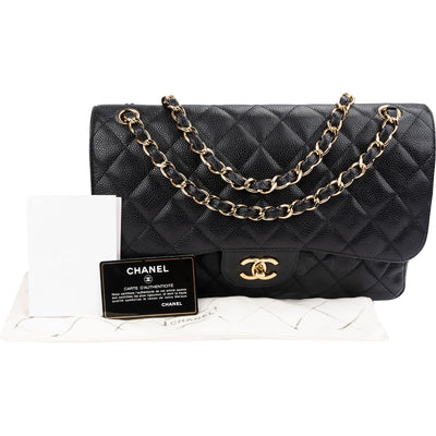 Chanel Quilted Caviar Leather Gold Jumbo Double Flap Crossbody Bag