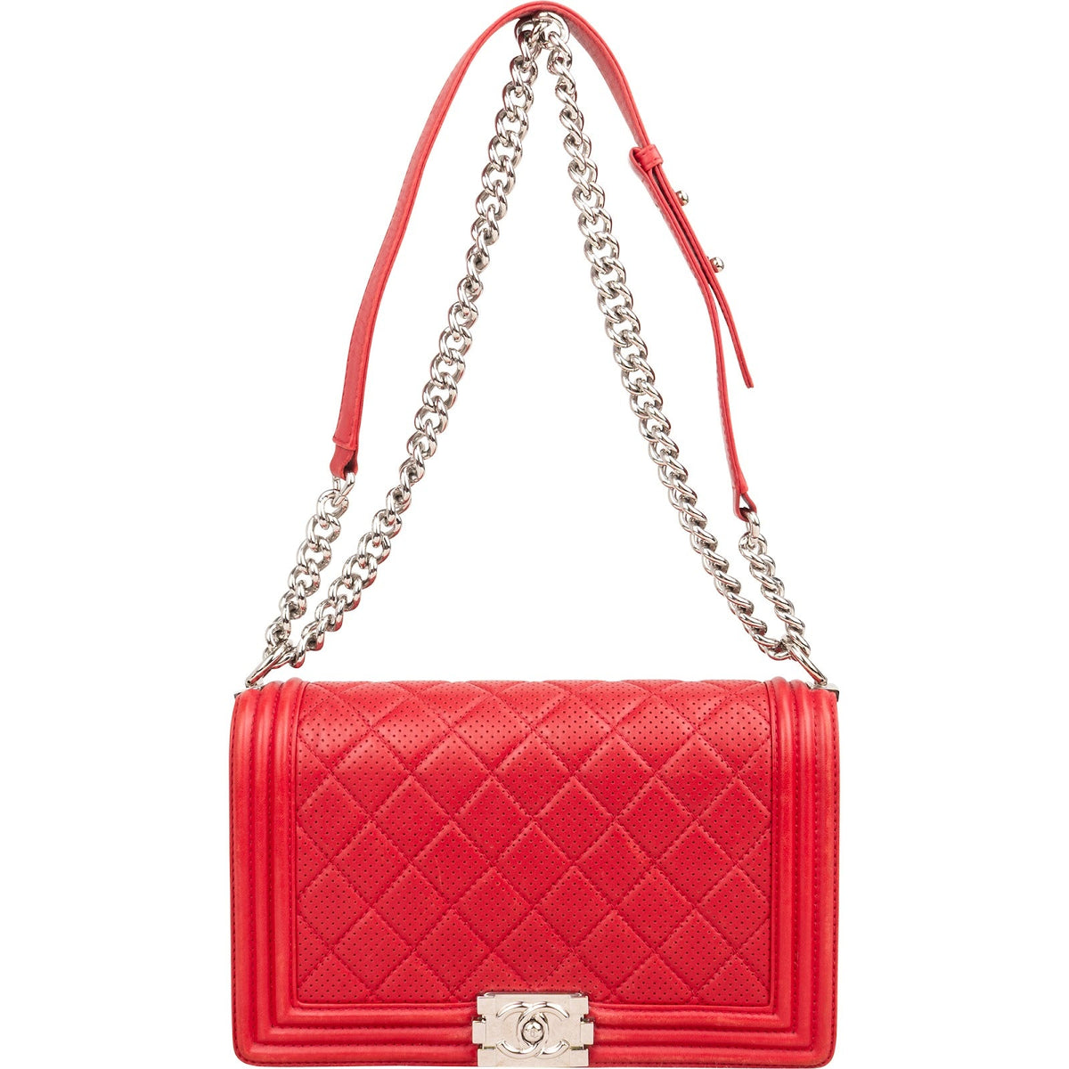 Chanel Quilted Perforated Leather Large Boy Single Flap Crossbody Bag