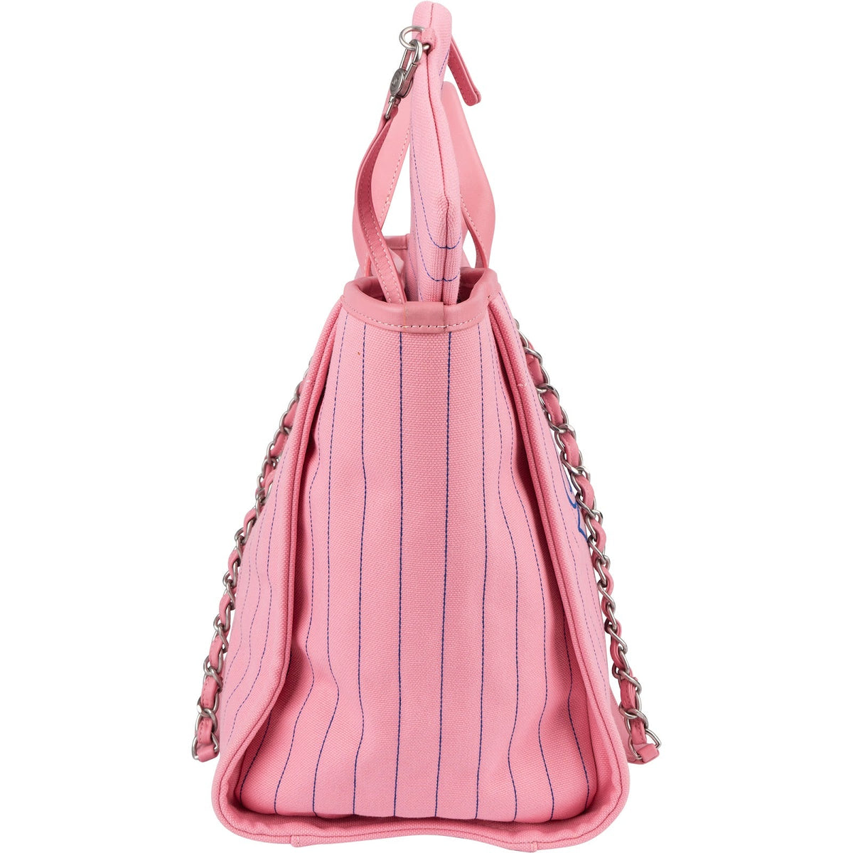 Chanel Canvas Pinstripe Baseball Bicolor Deauville Tote Shopper Shoulder Bag