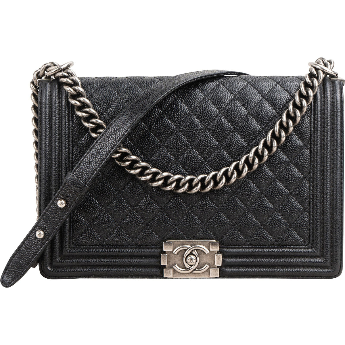 Chanel Quilted Caviar Leather New Medium Boy Single Flap Crossbody Bag