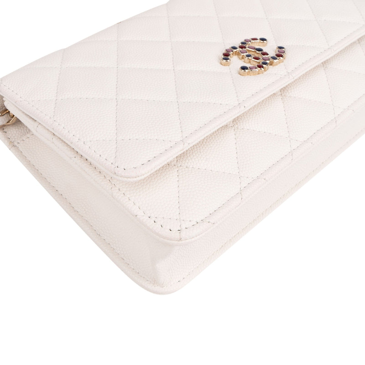 Chanel Wuilted Caviar Leather Jeweled CC Wallet On Chain Crossbody Bag