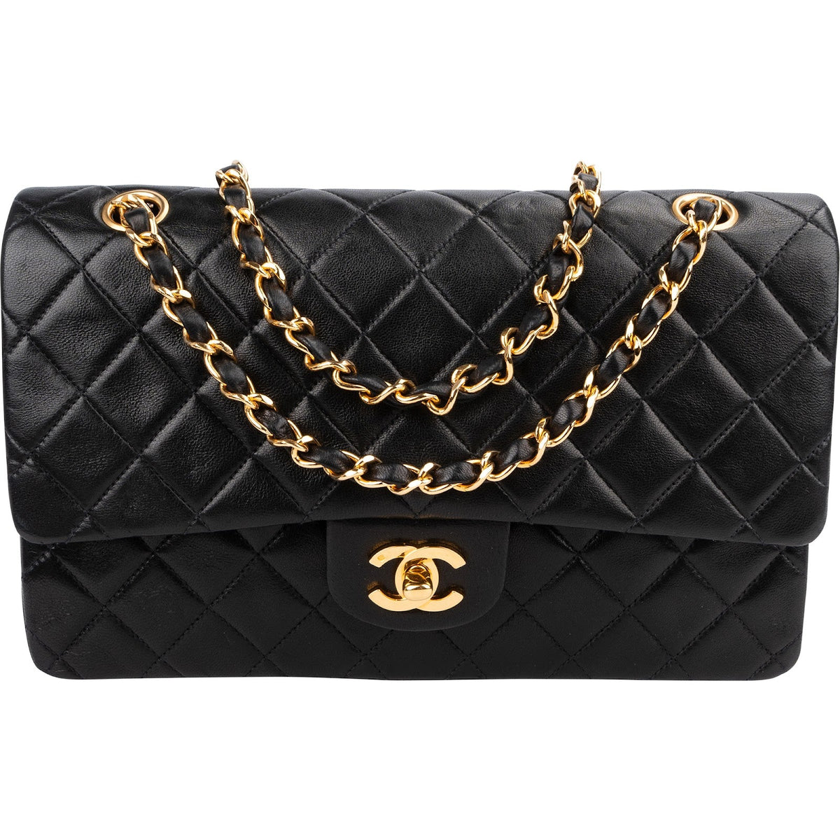 Chanel Quilted Lambskin Medium 24K Gold Double Flap Shoulder Bag