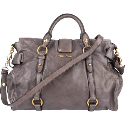Miu Miu Vitello Lux Bow City Satchel Handbag