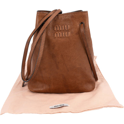 Miu Miu Calfskin Leather Mini Drawstring Bucket Crossbody Bag