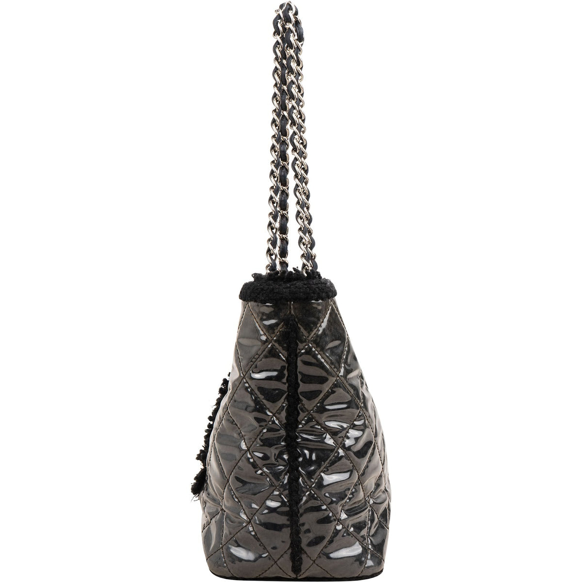 Chanel Patent Leather Fringed CC Large Shopping Tote Shoulder Bag
