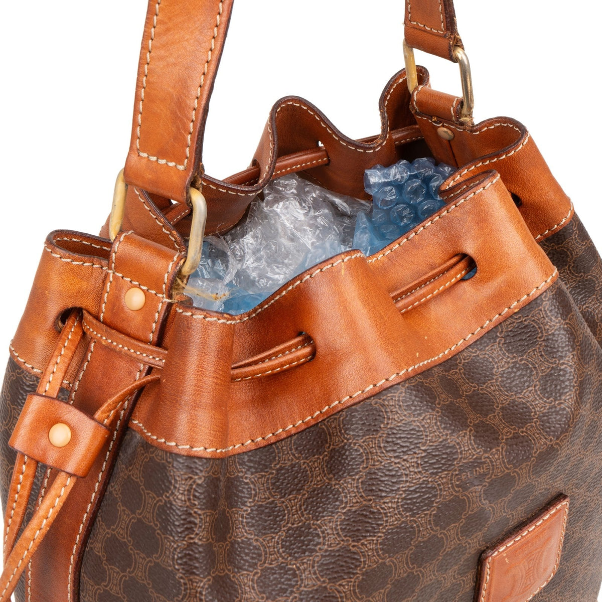 Celine Macadam Canvas Drawstring Bucket Shoulder Bag