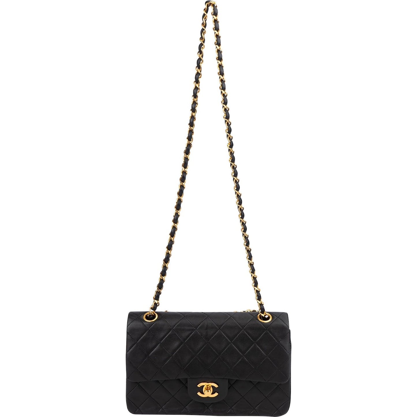 Chanel Quilted Lambskin Small 24K Gold Double Flap Shoulder Bag