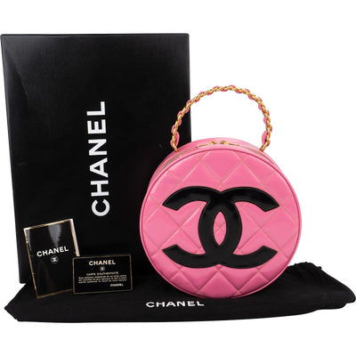 Chanel Iconic Quilted Patent Leather Round Vanity Handbag