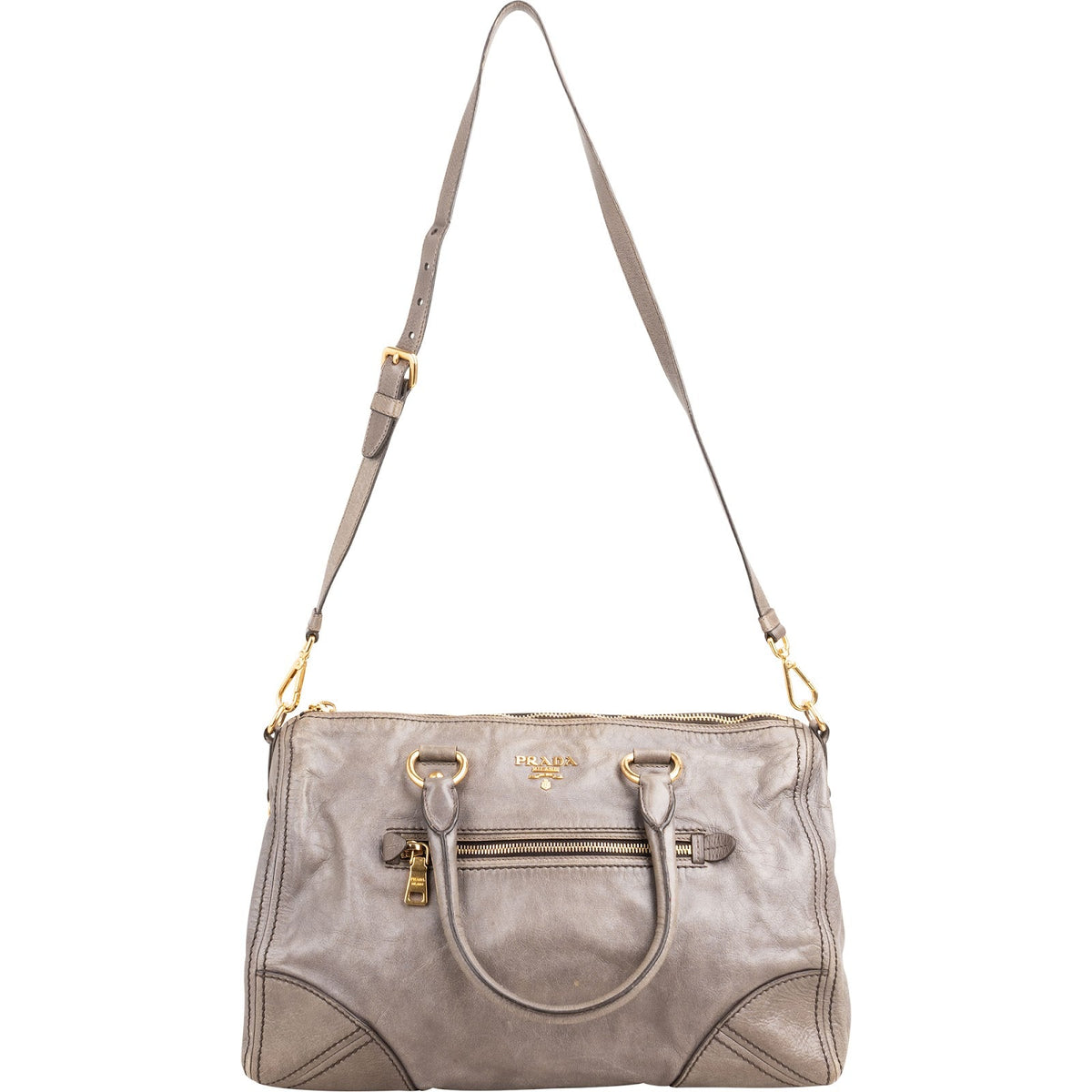 Prada Vitello Shine Leather Bauletto Satchel Handbag