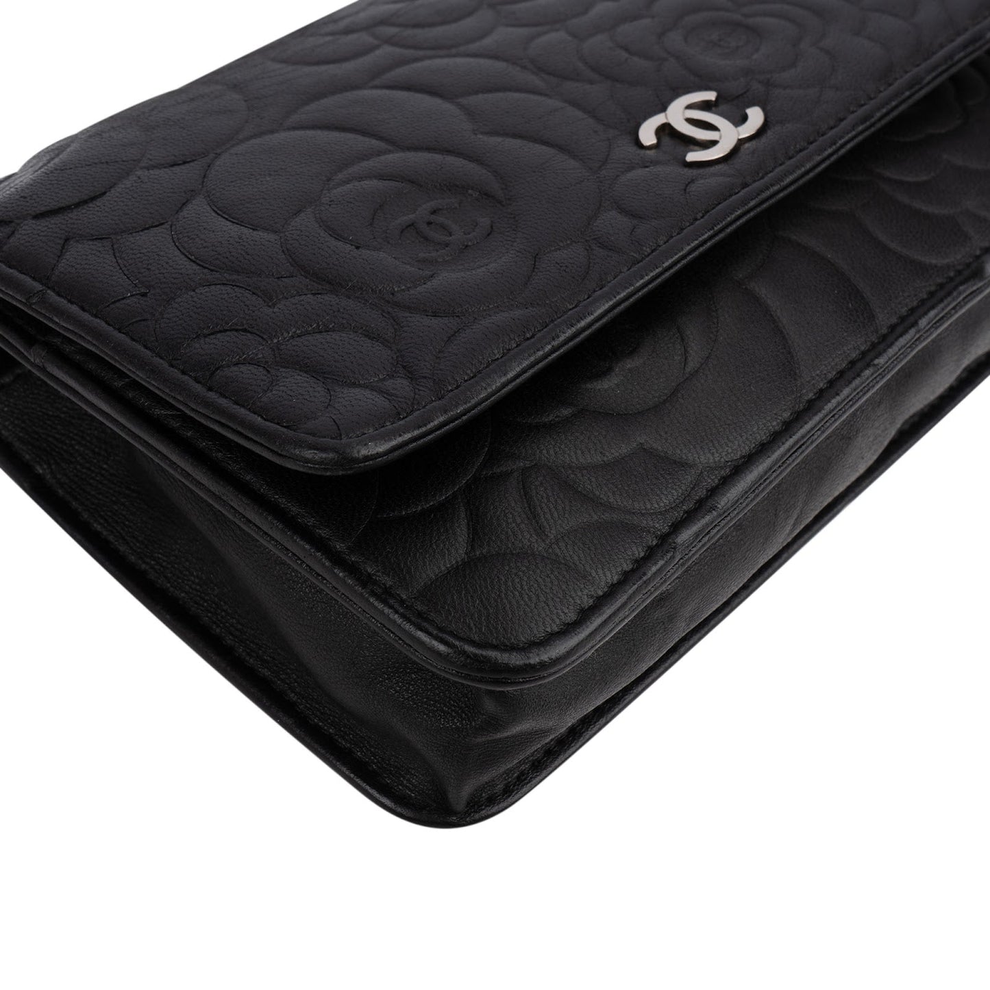 Chanel Camellia Embossed Lambskin Wallet On Chain Crossbody Bag
