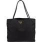 Prada Tessuto Nylon Patent Leather Handle Tote Shoulder Bag