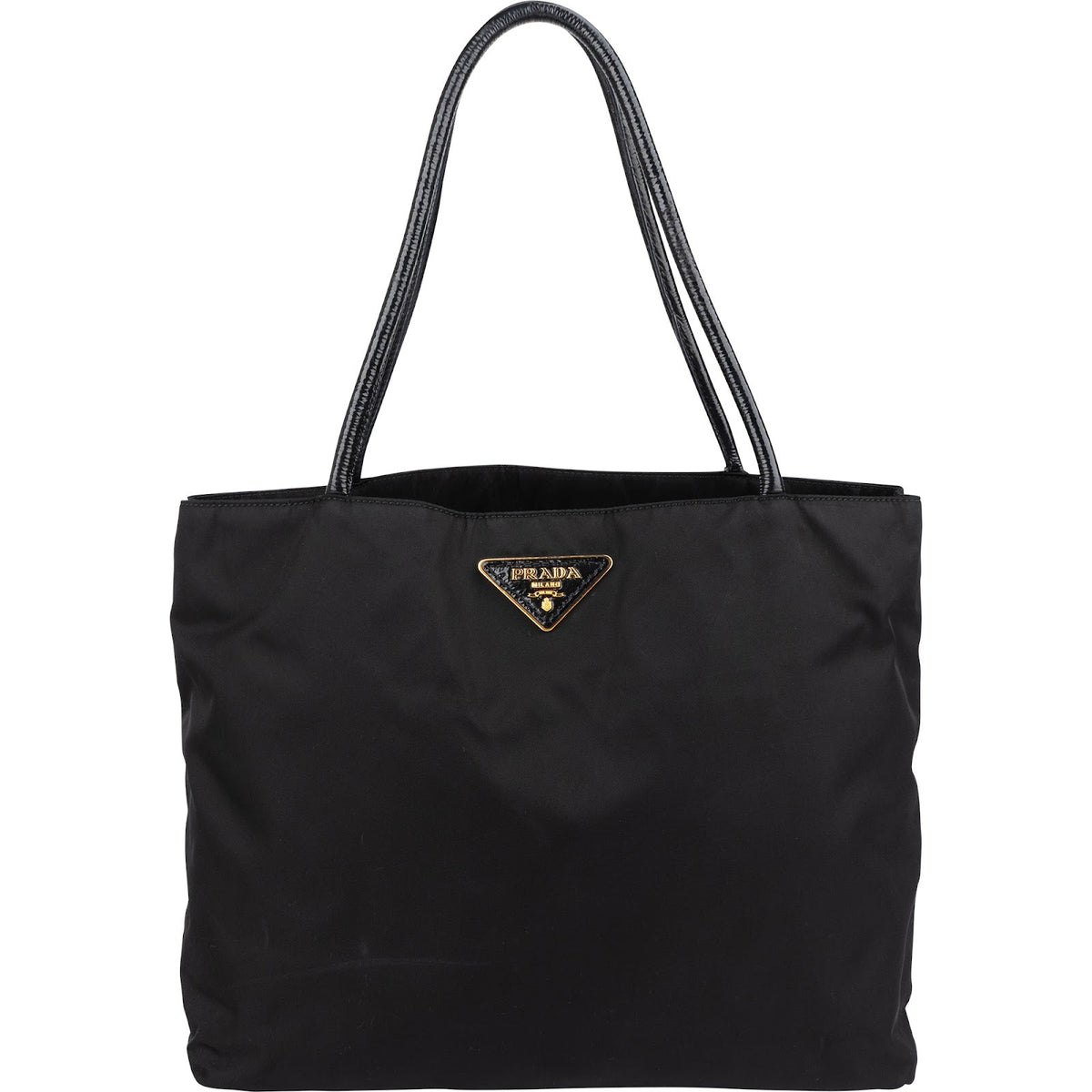 Prada Tessuto Nylon Patent Leather Handle Tote Shoulder Bag