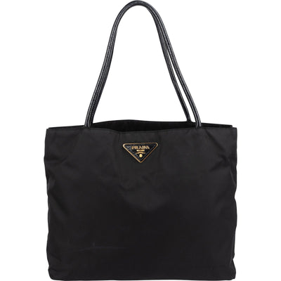Prada Tessuto Nylon Patent Leather Handle Tote Shoulder Bag