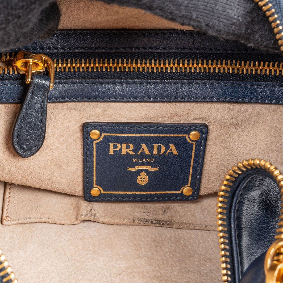 Prada Navy Calf Leather Vitello Daino Shoulder Bag