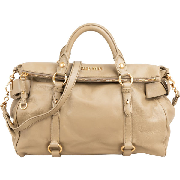 Miu Miu Vitello Lux Leather Bow Handbag