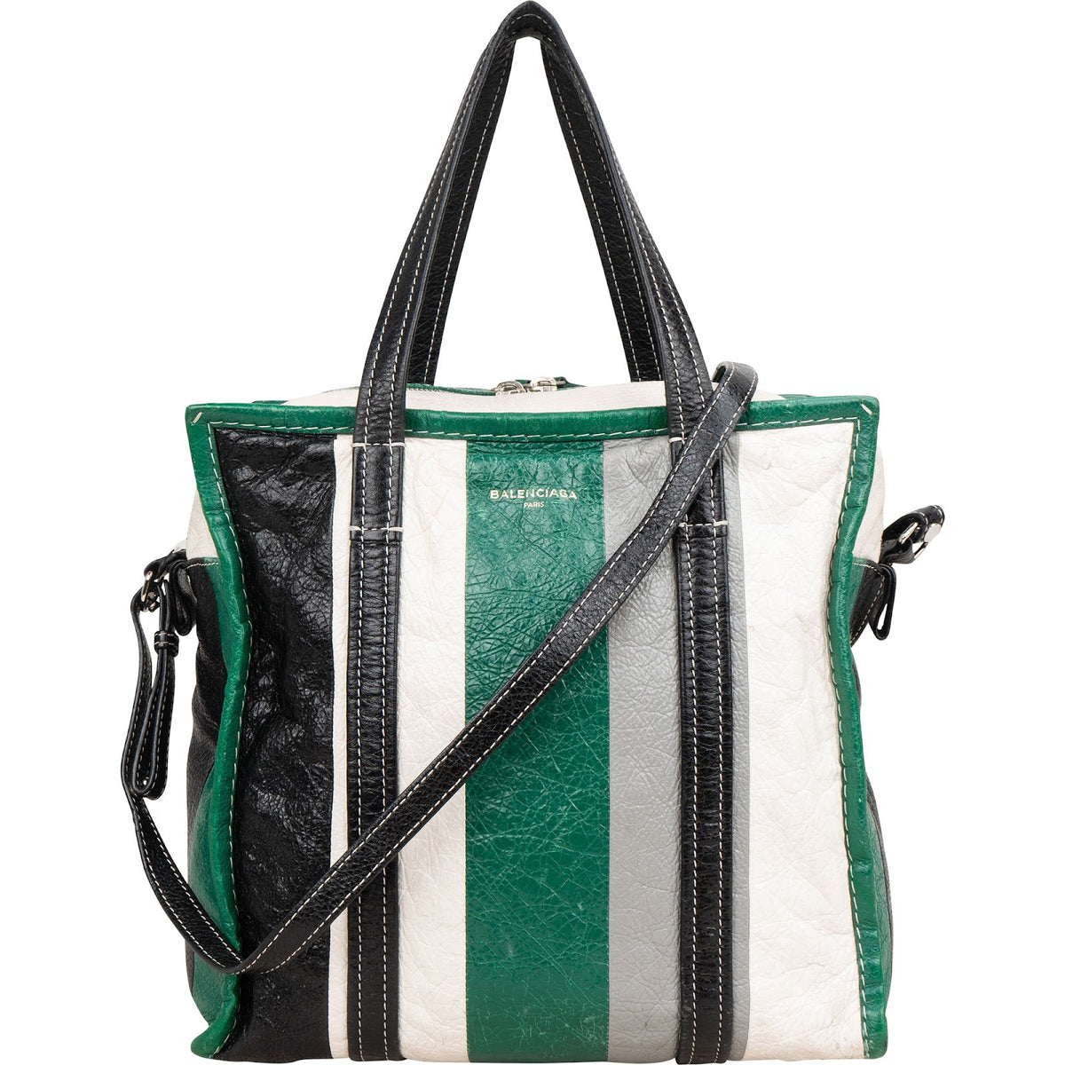 Balenciaga Bazar Small Tote aus dreifarbigem Kalbsleder – Vorderansicht