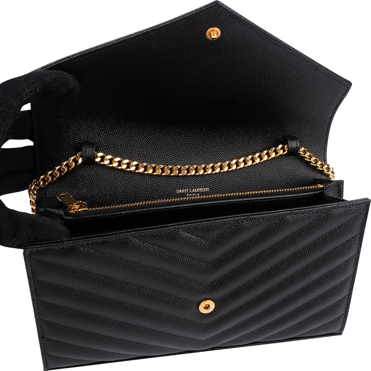 Saint Laurent Grain de Poudre Leather Monogram Wallet On Chain Crossbody Bag