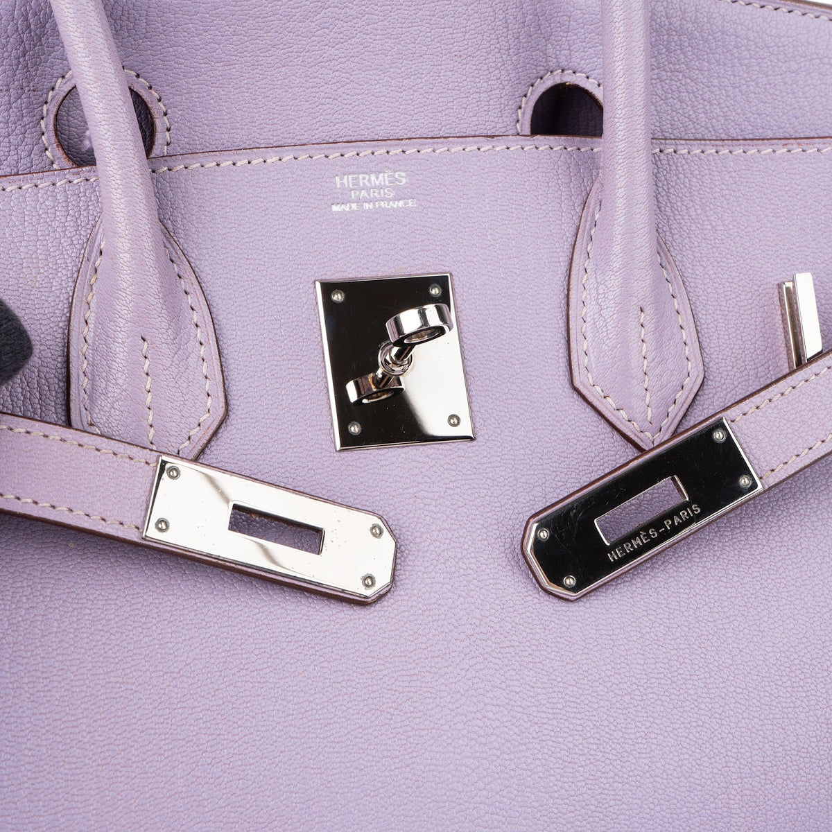 Hermès Lilac Chevre Mysore Leather Palladium Birkin 30 Handbag