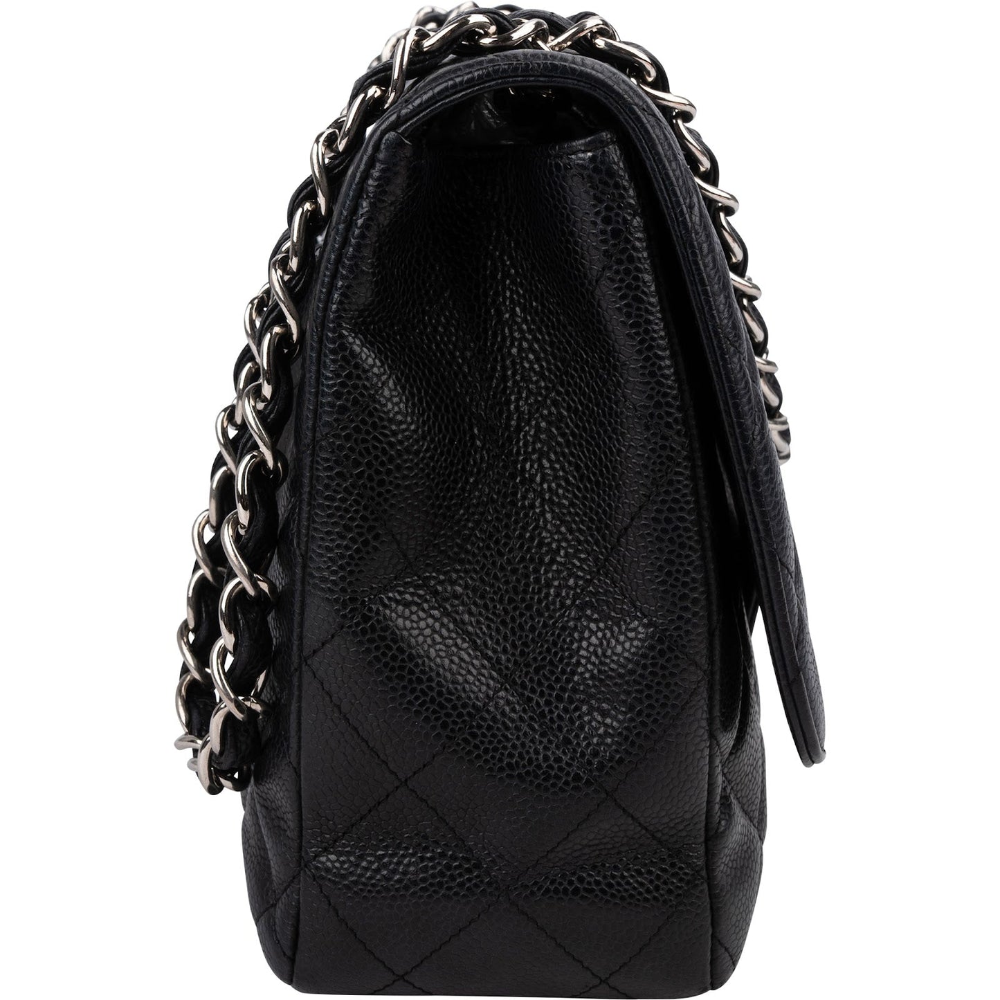 Chanel Quilted Caviar Leather Palladium Jumbo Single Flap Crossbody Bag