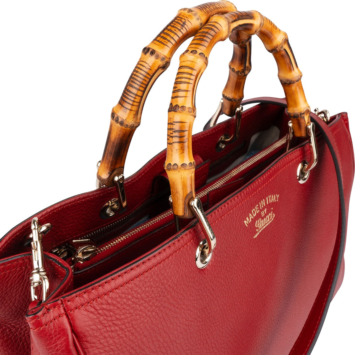 Gucci Grained Leather Bamboo Handle Tote Handbag