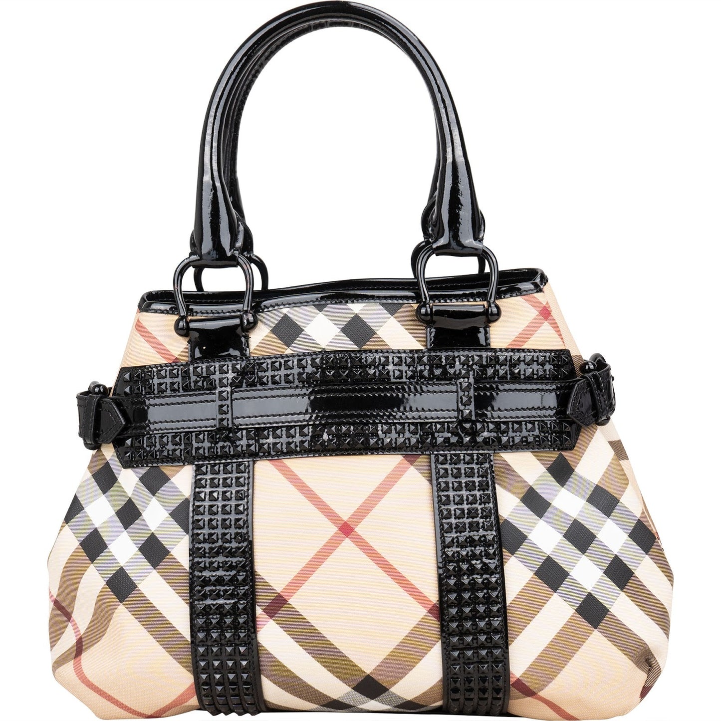 Burberry Nova-Check Studded Knight Hobo Handbag