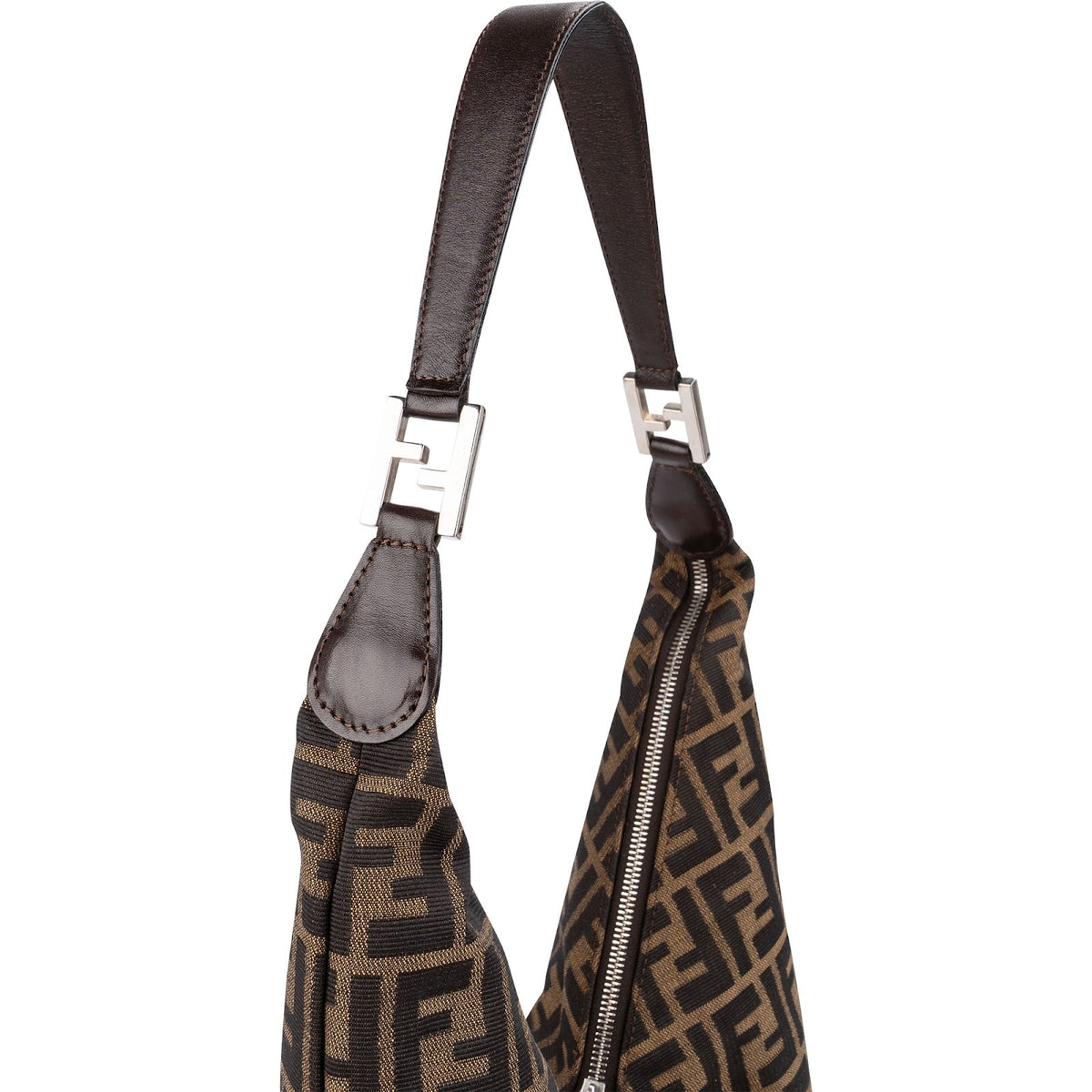 Fendi Monogram FF Zucca Canvas Diagonal Triangle Zip Large Shoulder Bag