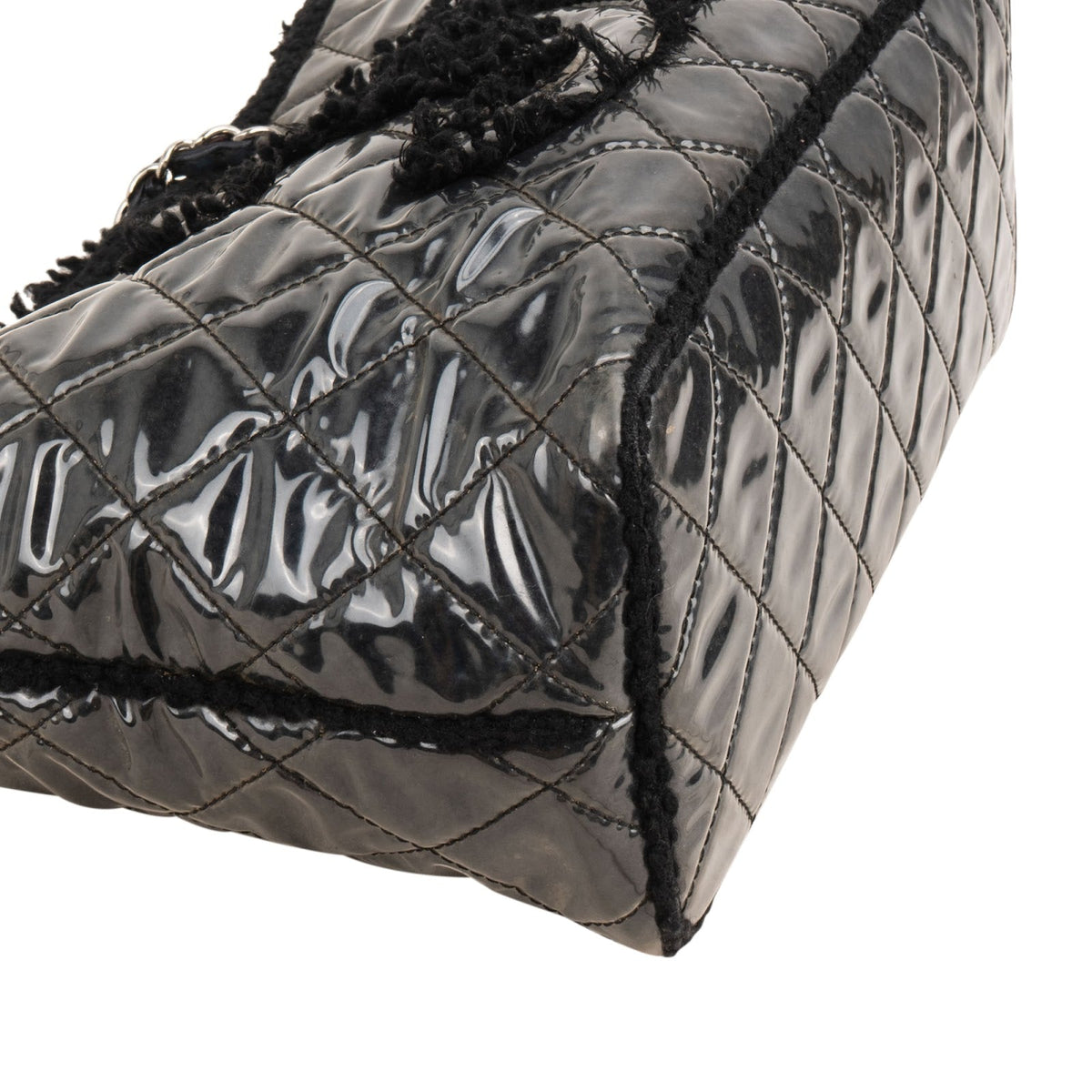 Chanel Patent Leather Fringed CC Large Shopping Tote Shoulder Bag