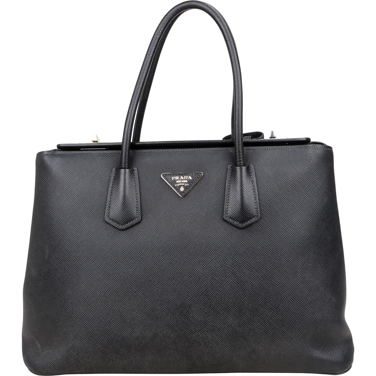 Prada Black Saffiano Leather Lux Turnlock Double Handbag