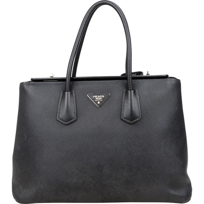 Prada Black Saffiano Leather Lux Turnlock Double Handbag