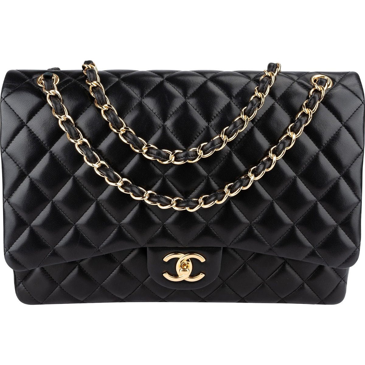 Chanel Quilted Lambskin Gold Maxi Double Flap Crossbody Bag