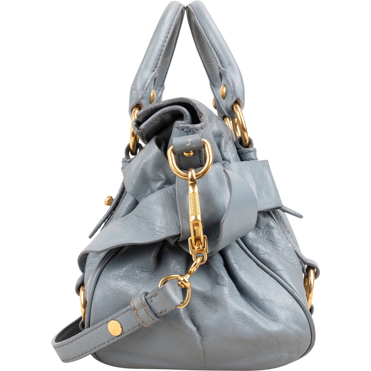 Miu Miu Light Blue Vitello Lux Bow Small Handbag