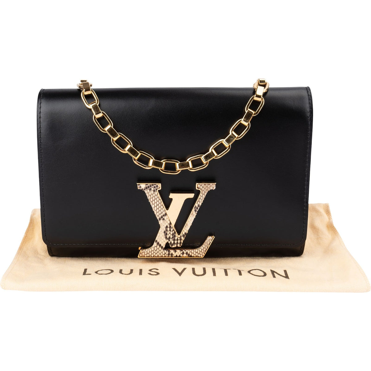 Louis Vuitton Noir Boxcalf Python Leather LV Louise GM Crossbody Bag